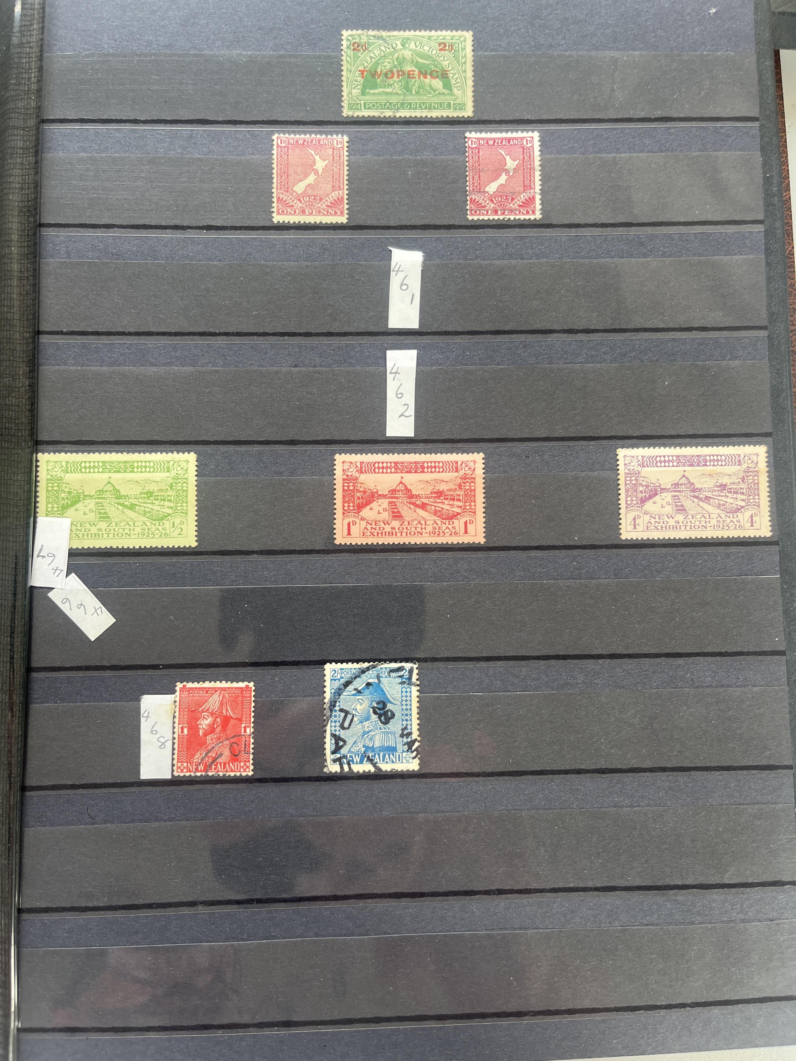 An album of New Zealand stamps, Victoria to QEII, mostly used, some mint unused stamps, British various world stamps and covers, Including New Zealand Victoria 6d in various colours, 3d, 2d, 1d